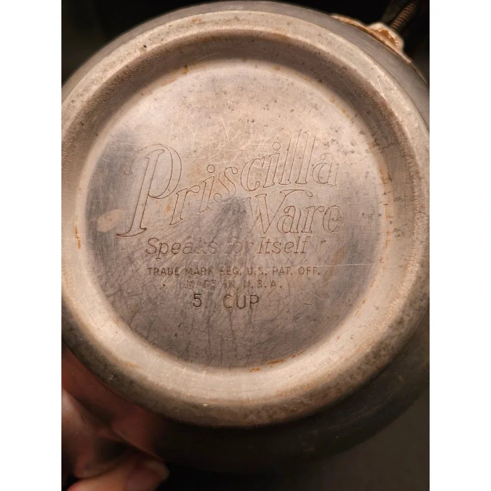 Vintage Priscilla Ware Aluminum Teapot 5 Cup Wood Handle Farmhouse Decor USA XX
